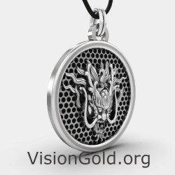 Στρογγυλό Ασημένιο Ανδρικό Κολιέ Δράκος 0089