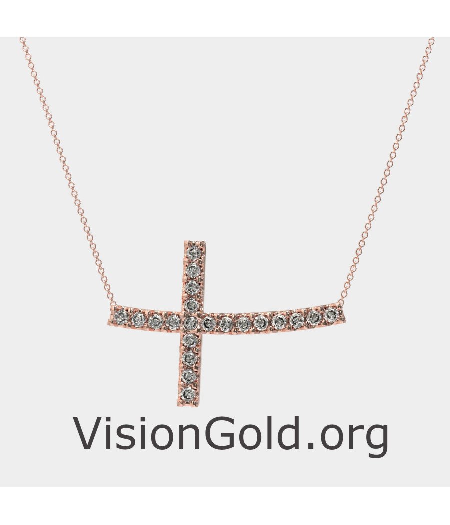 14k Rose Gold Dainty Cross Necklace 0097R