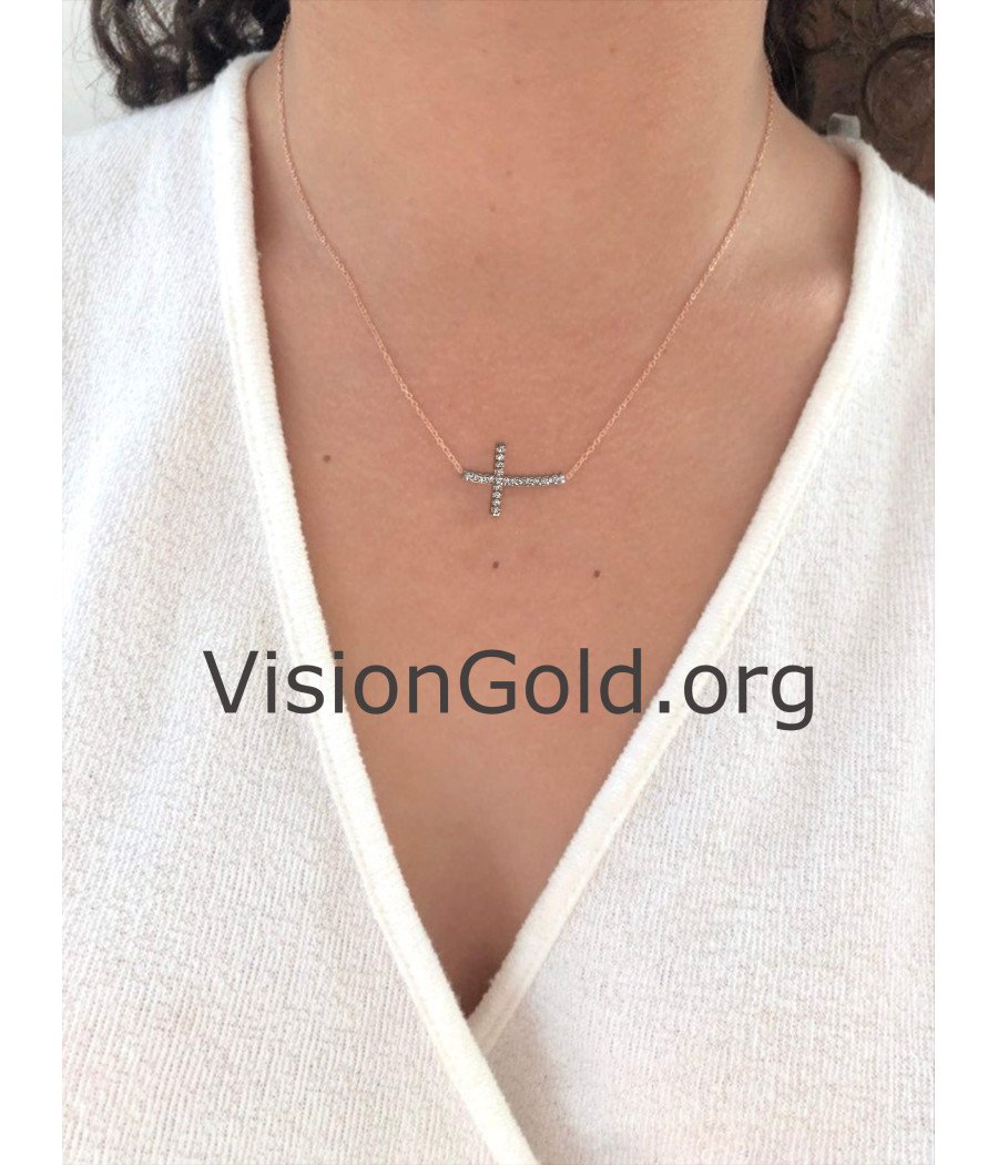 14k Rose Gold Dainty Cross Necklace 0097R