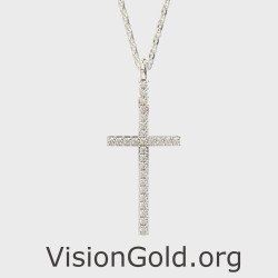 14k White Gold Dainty Cross Necklace 0093L