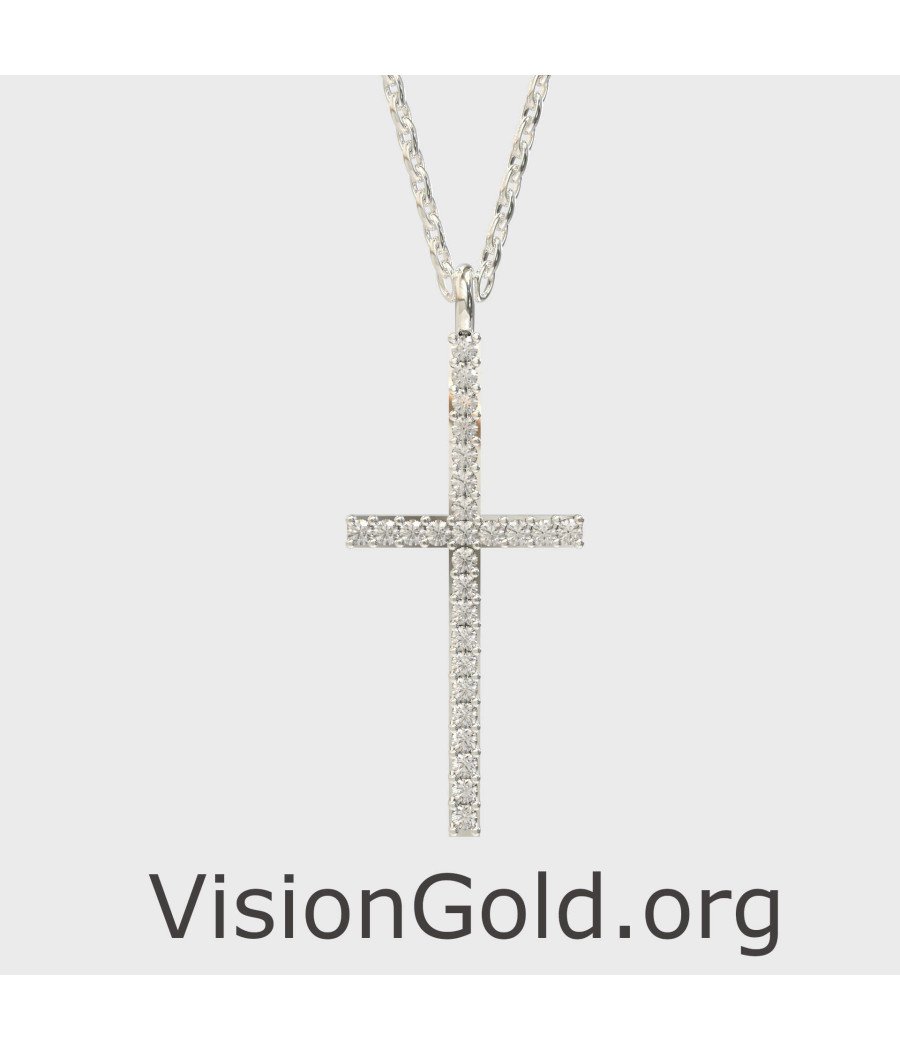 14k White Gold Dainty Cross Necklace 0093L