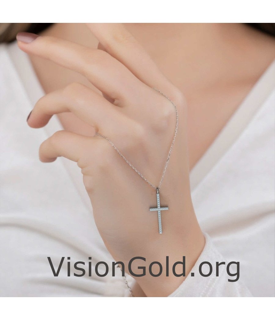 14k White Gold Dainty Cross Necklace 0093L