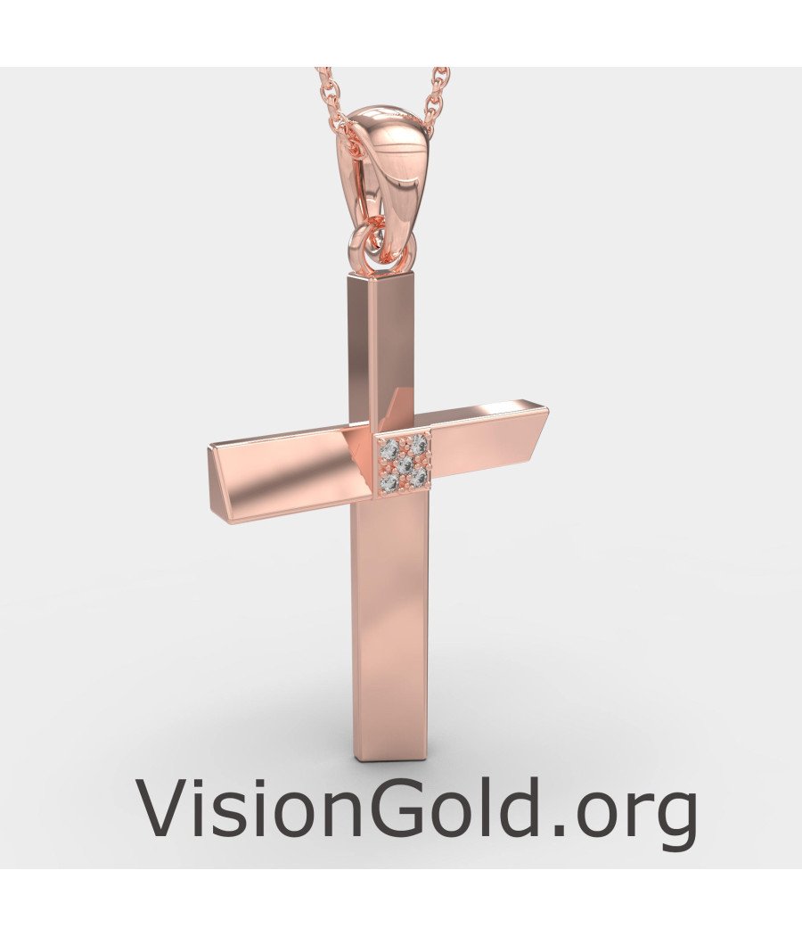 Elegante Cruz de Bautizo de Oro Rosa 0094R