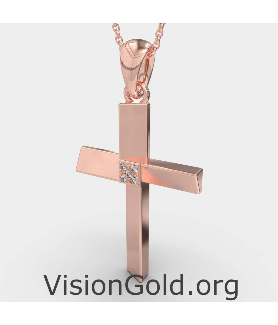 Elegante Cruz de Bautizo de Oro Rosa 0094R