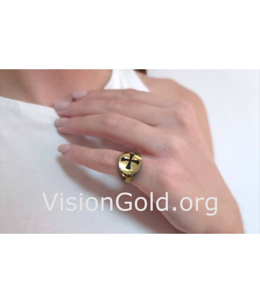 Γυναικείο Δαχτυλίδι Σεβαλιέ Σταυρός Σε Κίτρινο Χρυσό 0473K