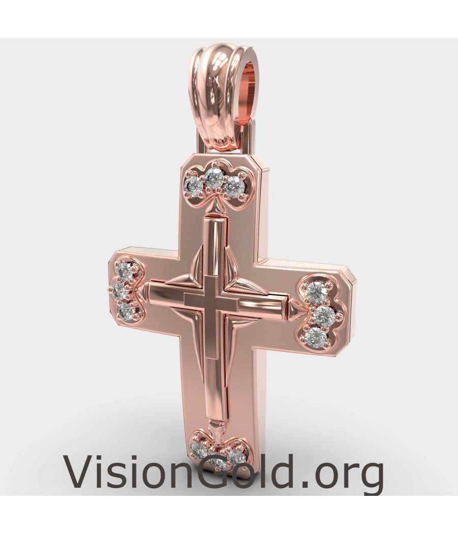 Γυναικείος Βαπτιστικός Σταυρός Σε Ροζ Χρυσό 0140R