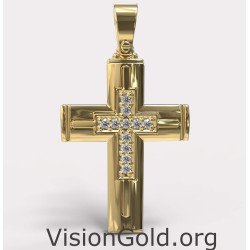 Женский крест из белого золота 585 пробы с цирконом 0037