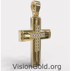 Witgouden dameskruis 14K met zirkonia 0037K