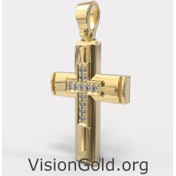 Witgouden dameskruis 14K met zirkonia 0037K