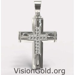 Роскошный крестильный крест из белого золота 0037L