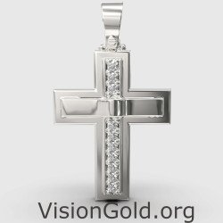 Элегантный крест из белого золота 0003L