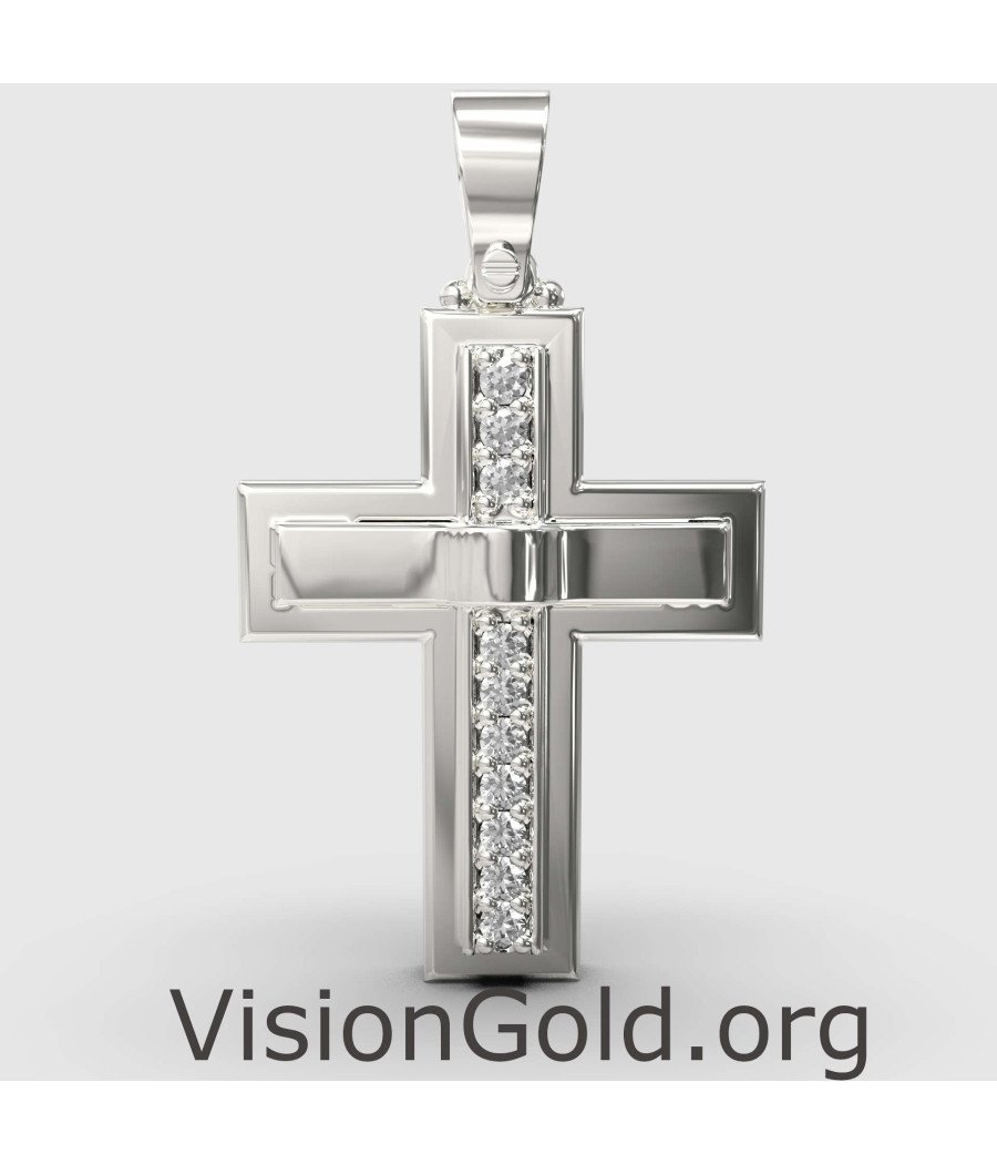 Elegante Cruz de Oro Blanco 0003L