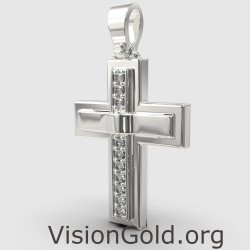 Elegante Cruz de Oro Blanco 0003L