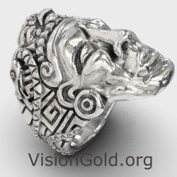 Mexican Aztec Mayan Biker Silver Men Ring 0838