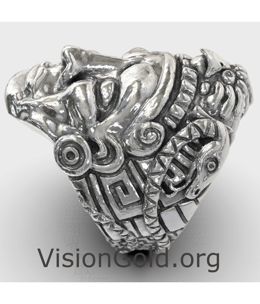 Mexicano Azteca Maya Biker Hombres Anillo de Plata 0838