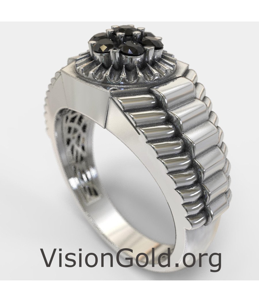 Anillo para hombre inspirado en Rolex Link con piedras negras