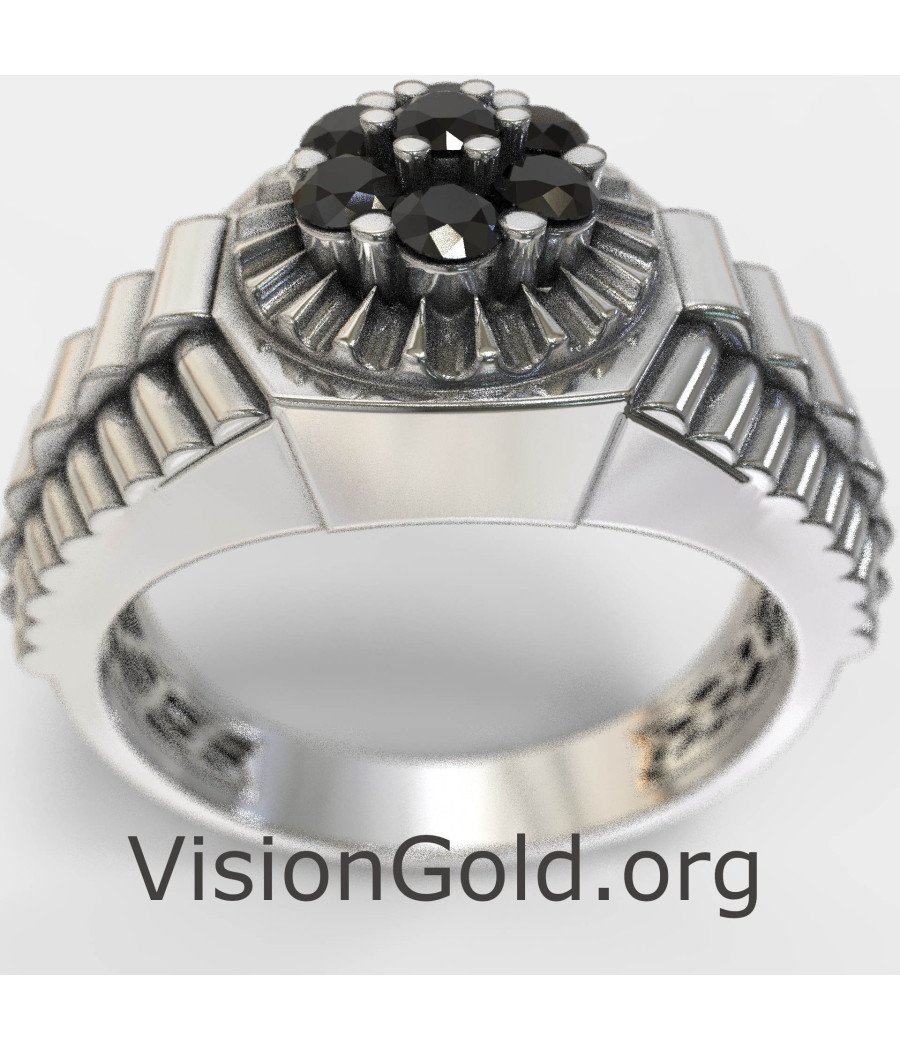 Anillo para hombre inspirado en Rolex Link con piedras negras