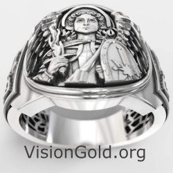 Christian Signet Silver Ring Saint Michael 0843