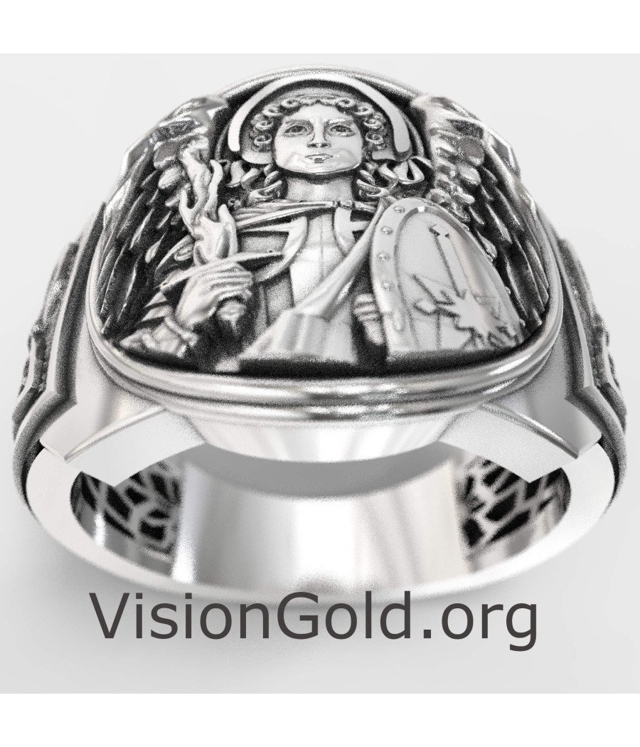 Christian Signet Silver Ring Saint Michael 0843