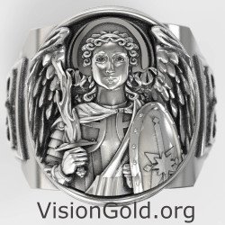 Christian Signet Silver Ring Saint Michael 0843