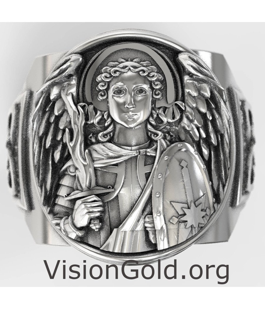 Christian Signet Silver Ring Saint Michael 0843