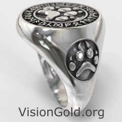 Signet Bear Paw Carved Ring - Fighter Ring 0845