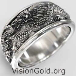 Silber Biker Drachen Ring - Gravierte Ring 0844