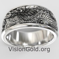 Silber Biker Drachen Ring - Gravierte Ring 0844