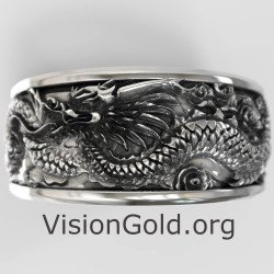 Silber Biker Drachen Ring - Gravierte Ring 0844