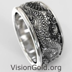 Anillo de plata Biker Dragon - Anillo grabado 0844