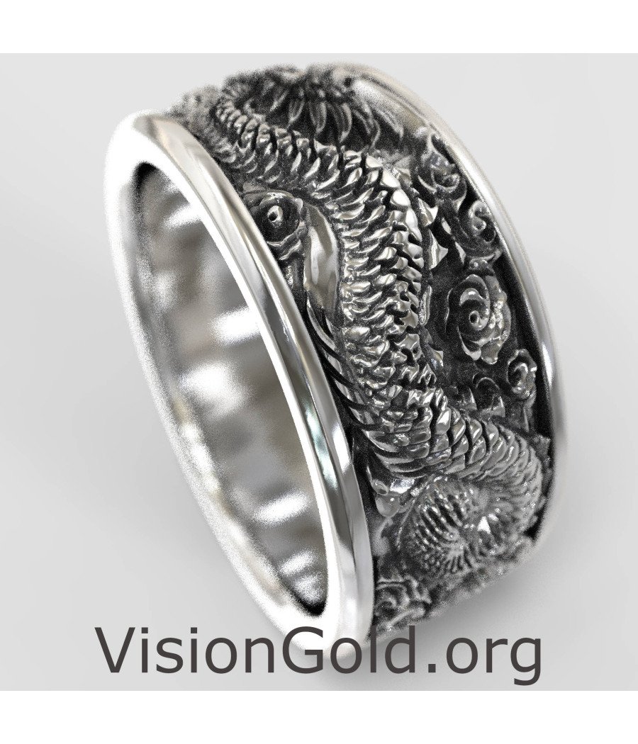 Anillo de plata Biker Dragon - Anillo grabado 0844