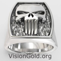 Men Skull Punisher Oxidized Silver Ring 0820