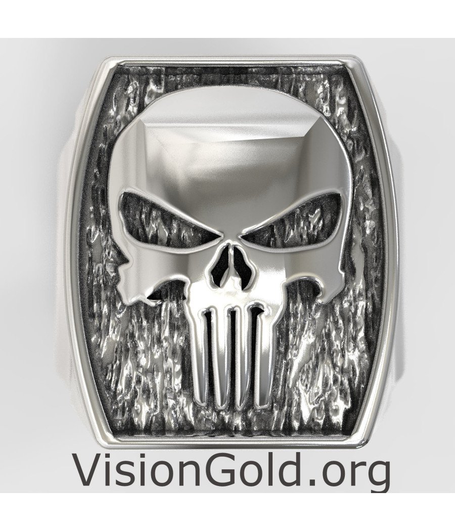 Men Skull Punisher Oxidized Silver Ring 0820