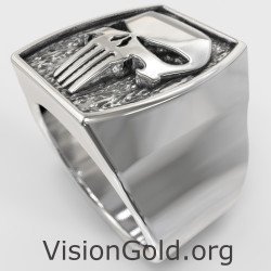 Männer Totenkopf Punisher Oxidiert Silber Ring 0820