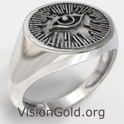 Anillo De Sello De Mal De Ojo De Plata Para Hombre 0846