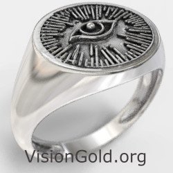 Mens Silver Evil Eye Signet Ring 0846