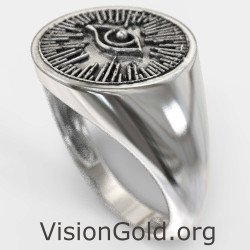 Mens Silver Evil Eye Signet Ring 0846