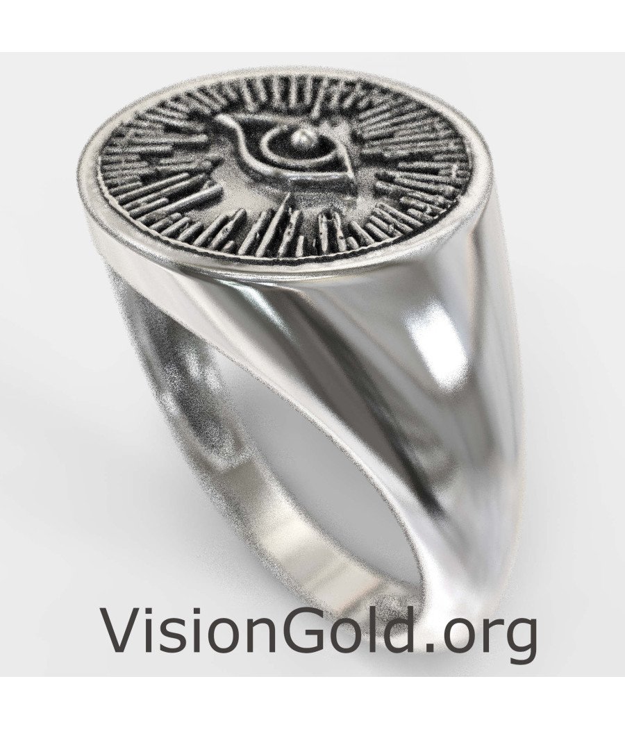 Mens Silver Evil Eye Signet Ring 0846