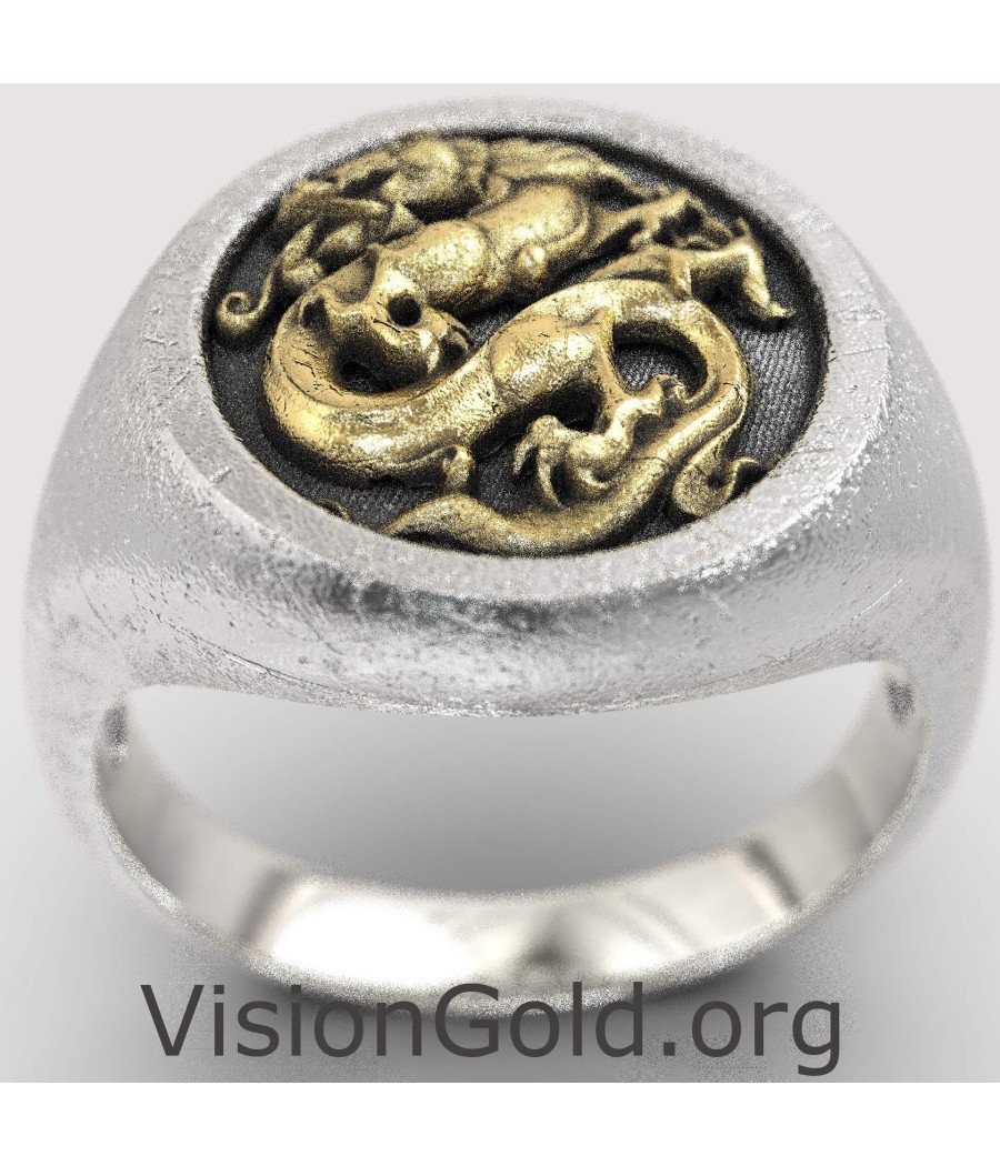 Exquisite Signet Men Ring Dragon 0850K