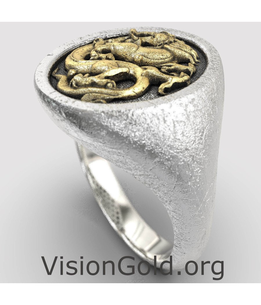 Exquisite Signet Men Ring Dragon 0850K