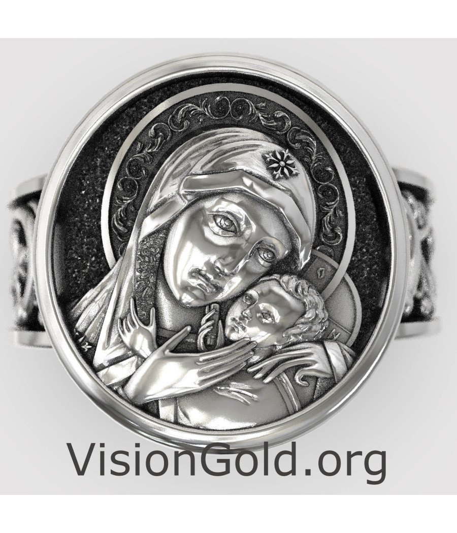 Anillo de sello Virgen María y Jesús 0853