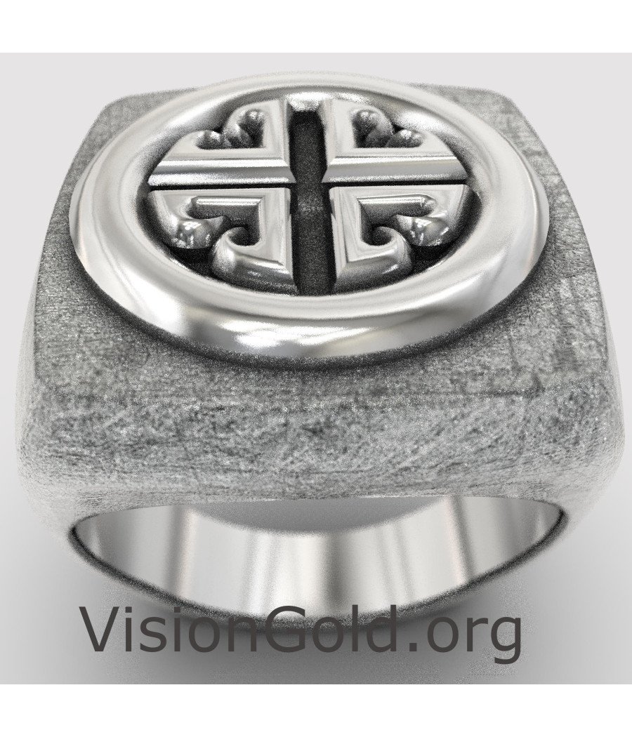 Men Christian Cross Signet Ring 0857