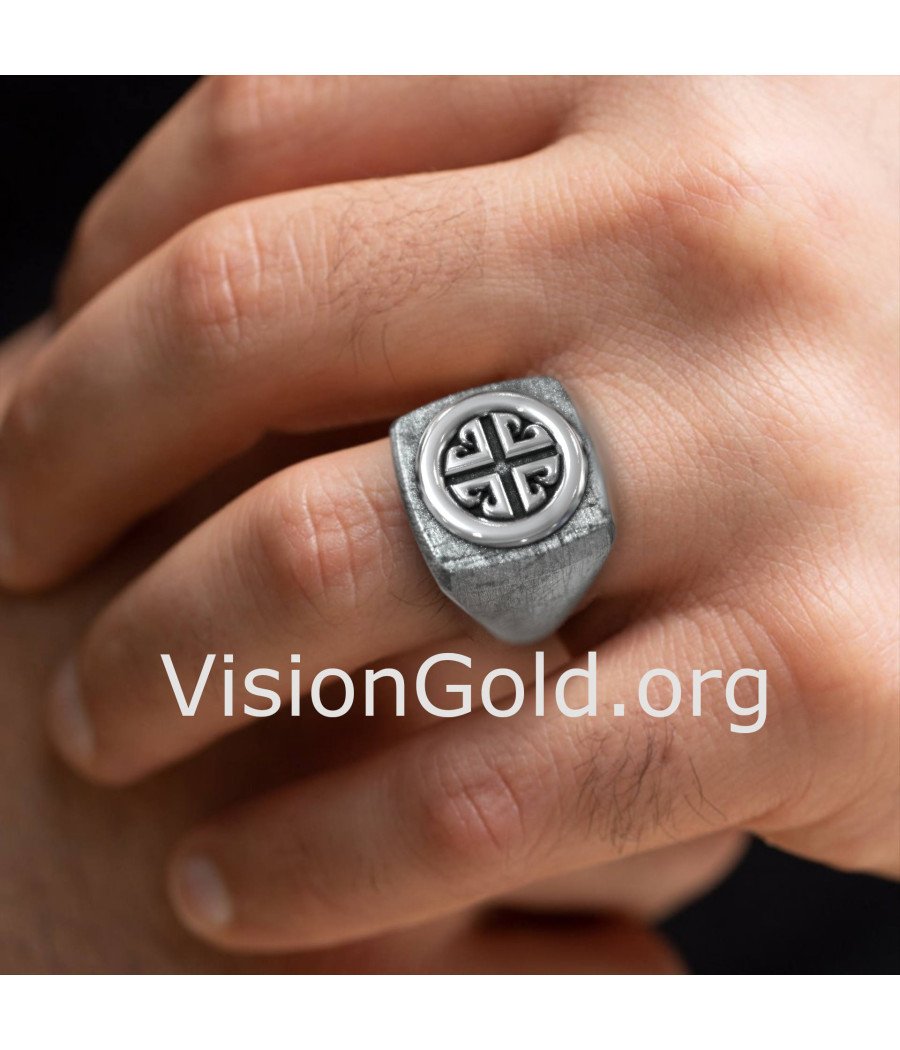 Men Christian Cross Signet Ring 0857