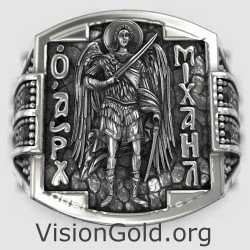 Signet Ανδρικό Δαχτυλίδι Σταυρός Με Τον Αρχάγγελο Μιχαήλ Και