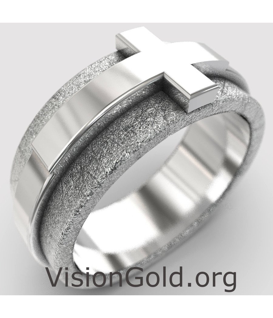 Rustic Cross Mens Ring Band 0860