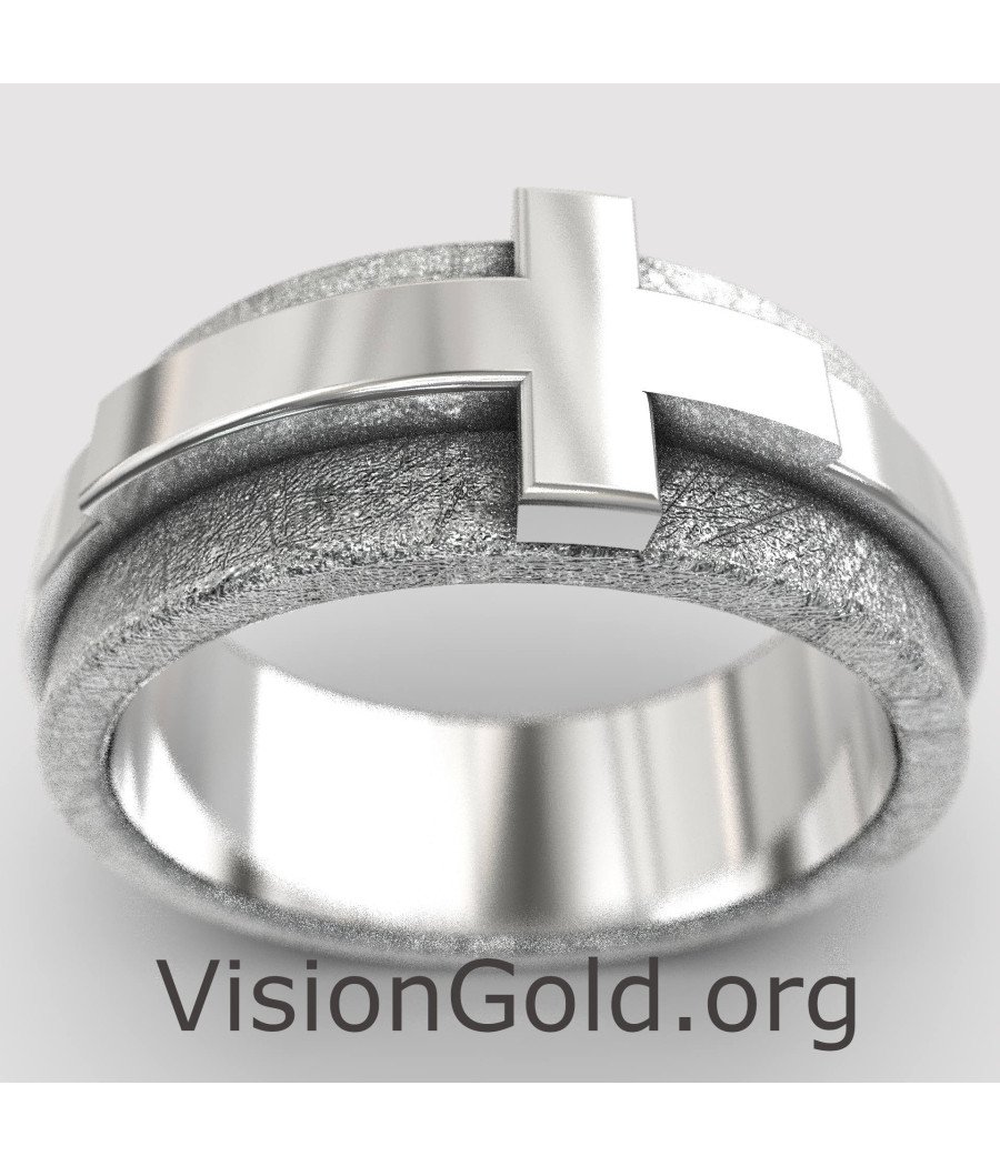 Rustic Cross Mens Ring Band 0860