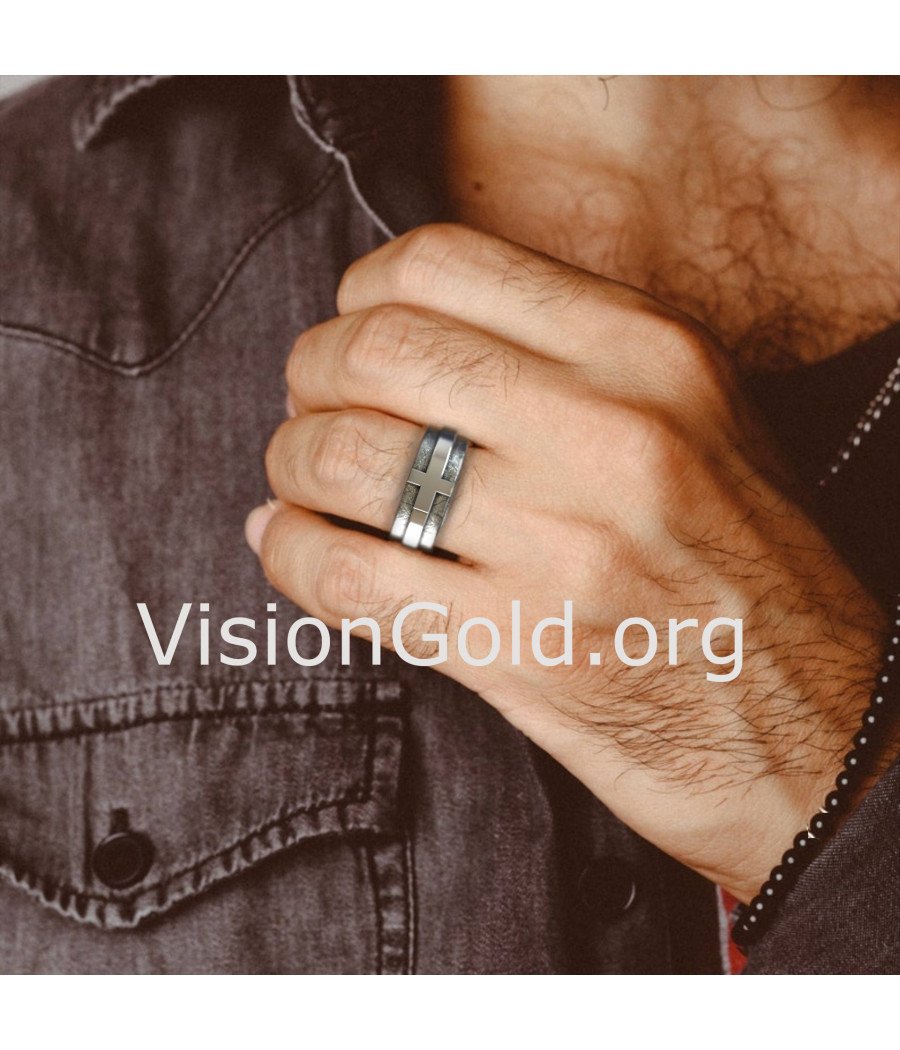 Rustic Cross Mens Ring Band 0860