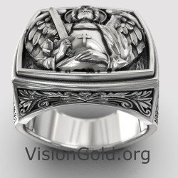 Signet Archangel Saint Michael Engraved Men Ring 0863