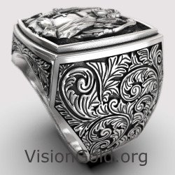 Signet Archangel Saint Michael Engraved Men Ring 0863