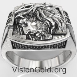 Signet Jesus Christ Silver Ring 0864